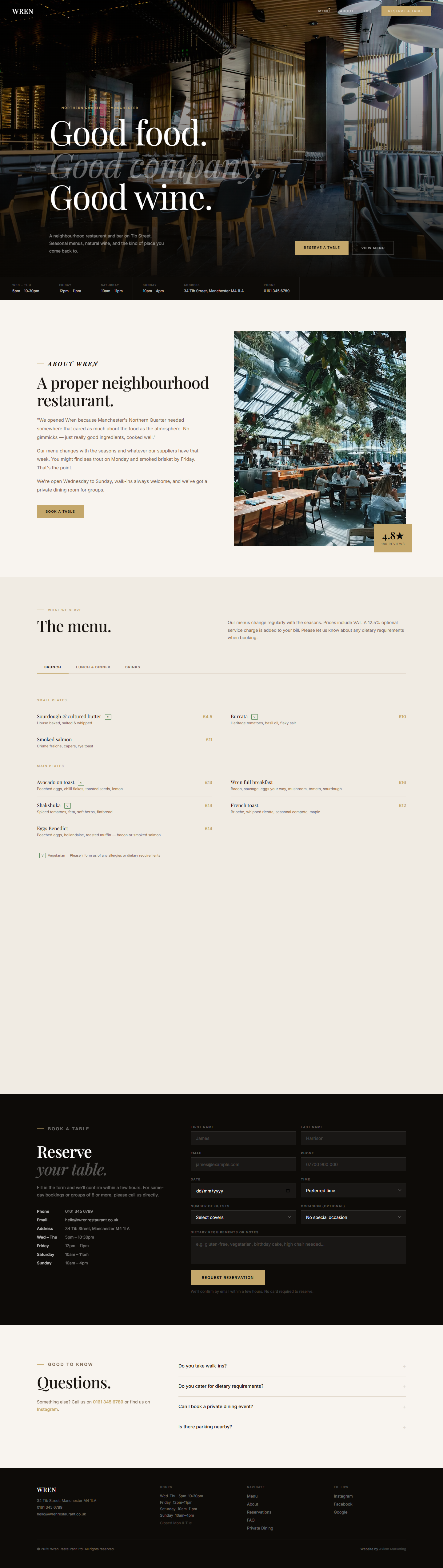 Restaurant website example by Axio Marketing