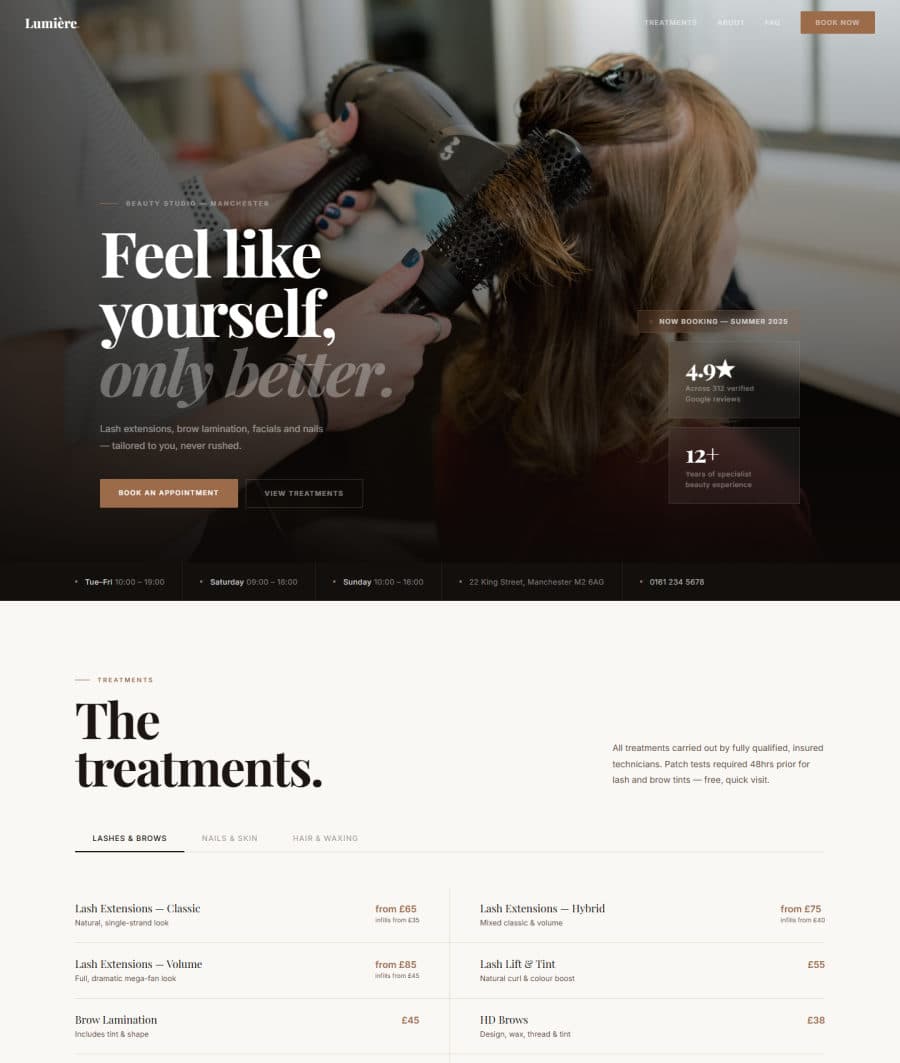 Salon website example by Axio Marketing